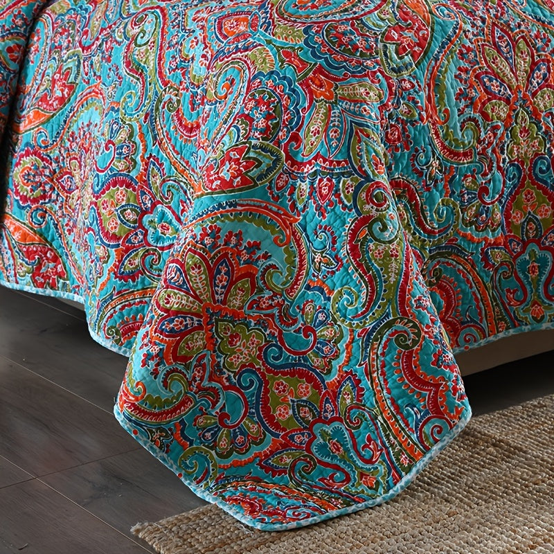 1pc Colorful 100% Cotton Washed Bedspread (Pillow Not Included) Quilted Craft Double-sided Boho Paisley Printed Throw Blanket High-end Cover Quilt Non-slip Coverlet Soft Comfortable Breathable Bedspread