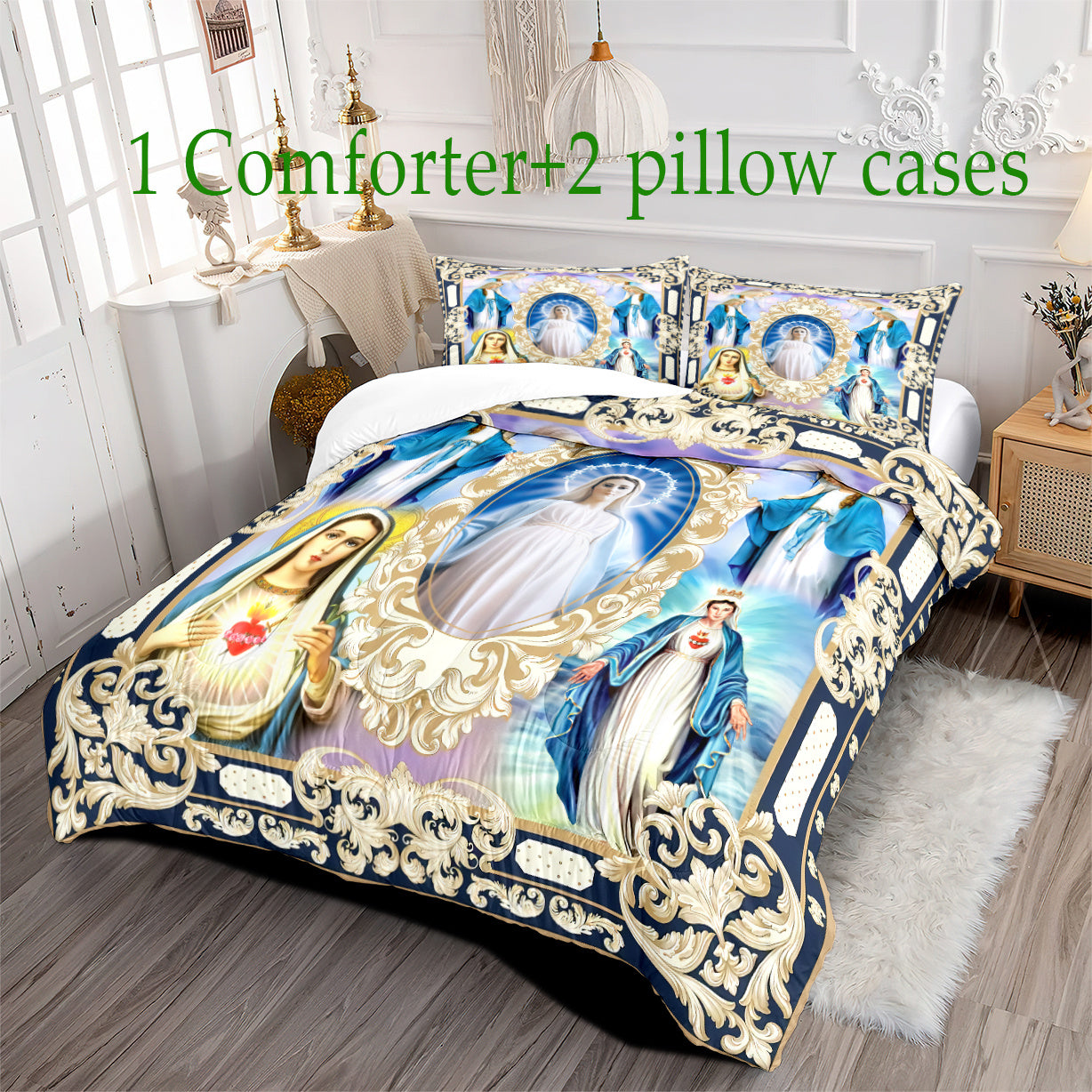 3pcs Virgin Print Comforter Set, Soft Comfortable Skin-friendly Bedding Set, For Bedroom Guest Room Dorm, All Season Home Decor (1*Comforter + 2*Pillowcase, Without Core)