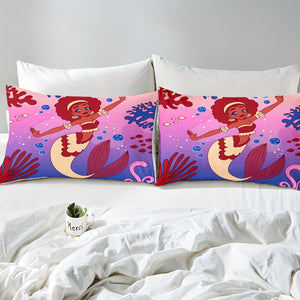 3pcs Cartoon Mermaid Comforter (1 Comforter + 2 Pillowcases, Coreless), Suitable For All Seasons, Soft And Comfortable Bedding, Suitable For Home Dormitory Decor, Breathable Printed Comforter