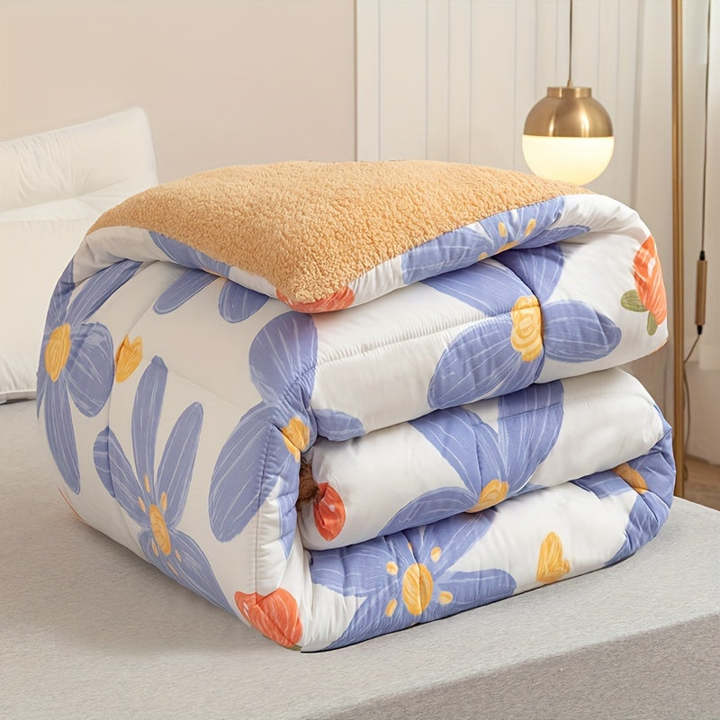 1pc Butterfly Print Sherpa Comforter Insert - All Season Quilted Ultra Soft Breathable Comforter, Box Stitch Comforter, Machine Washable Bedroom Warm Autumn And Winter Comforter
