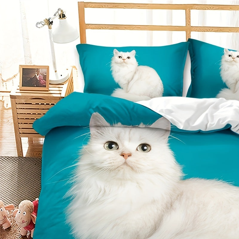 3pcs Fashion Comforter Set (1*Comforter + 2*Pillowcase, Without Core), 3D Cute Kitten Boys And Girls Super Soft And Comfortable Bedding Digital Print Quilt Core For Bedroom, Guest Room