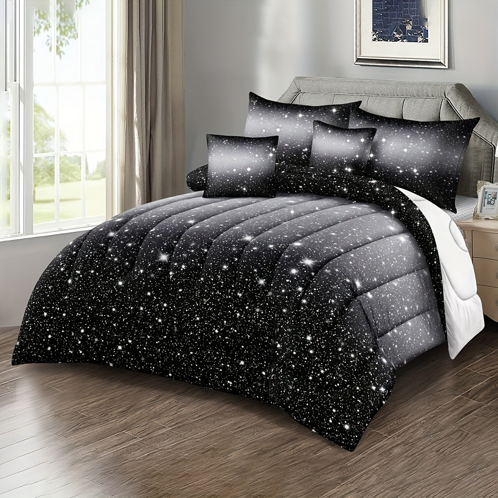 2/3pcs Black Grey Gradient Glitter Comforter Set (1*Comforter + 1/2*Pillowcase, Without Core), Tie-dye Starry Sky Bedroom Decor, Gradient Color Bedroom Decorative Quilt, Rainbow Gradient, Soft Cozy For Girls, Gift Bedding