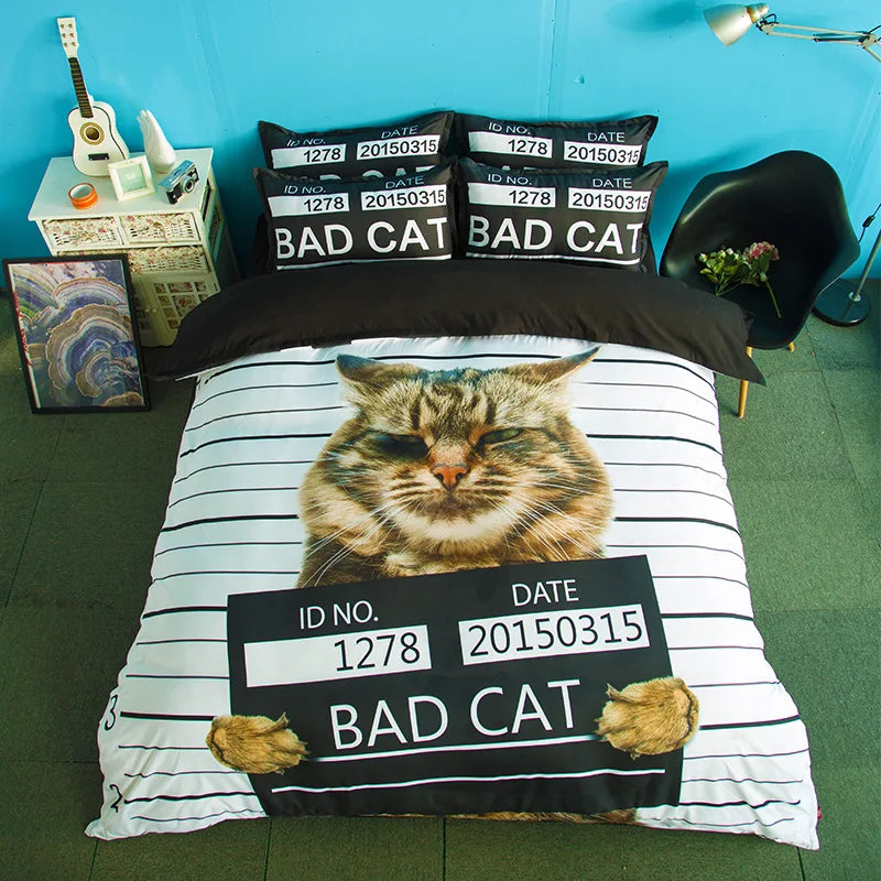 BAD CAT Bedding Sets White stripe 3pcs soft bedclothes duvet cover quilt cover pillow cases BeddingOutlet Good quality