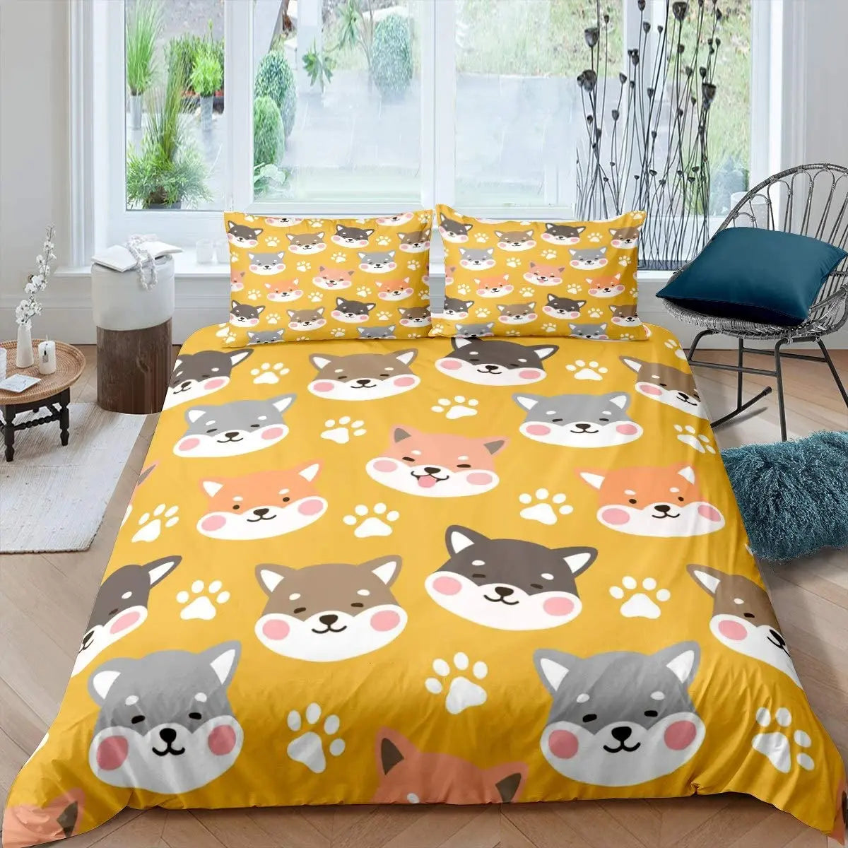 Shiba Inu Duvet Cover Cute Shiba Inu Bedding Set Dog Loves Bedding Set Microfiber Cartoon Animal Pattern Queen King Quilt Cover