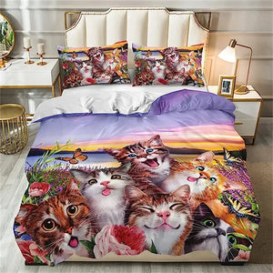 Cat Duvet Cover Pet Cat Cute Kitten Comforter Cover for Kids Boys Girls Teens 3D Animal Theme Bedspread Cover Cat Lover's Gifts