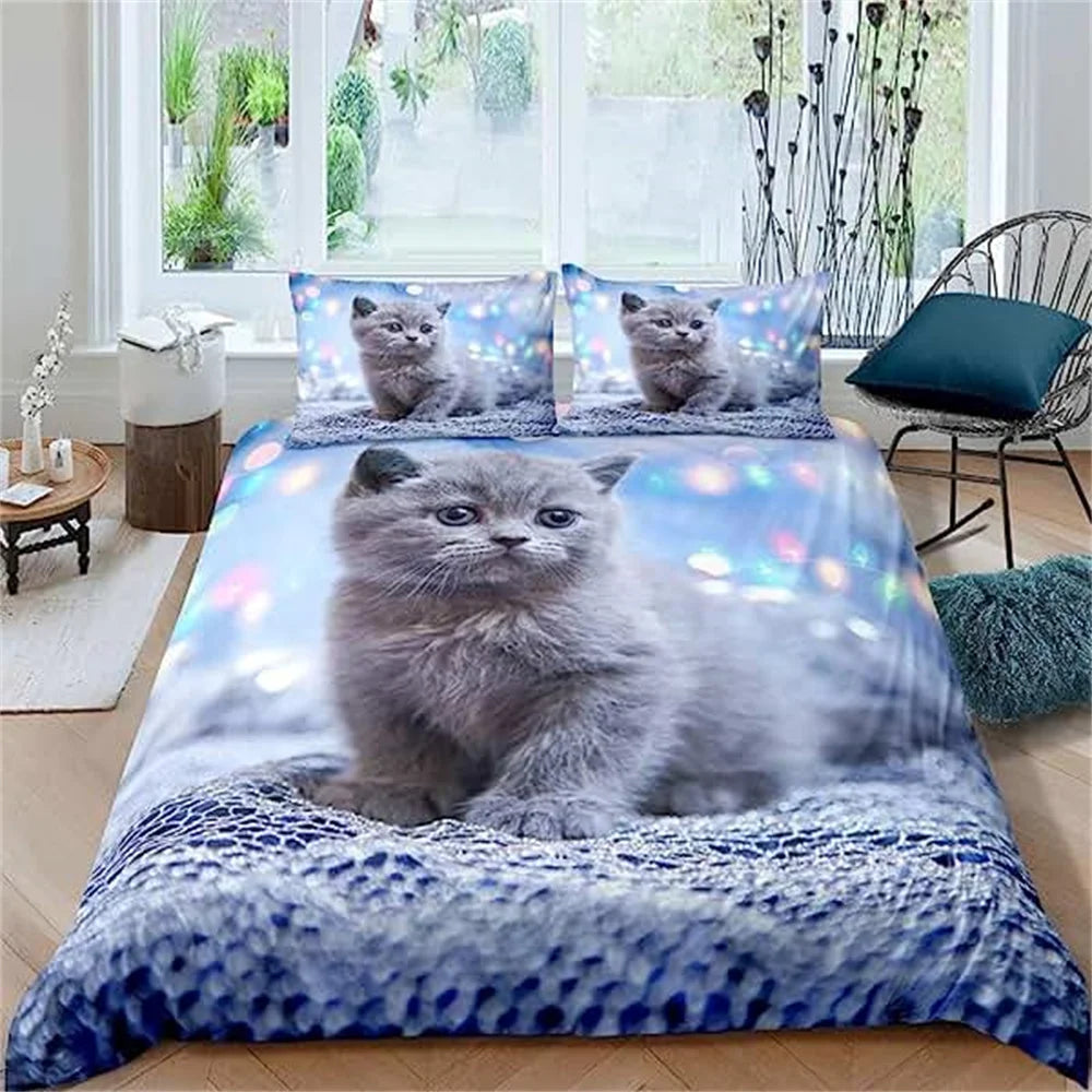 Cat Duvet Cover Pet Cat Cute Kitten Comforter Cover for Kids Boys Girls Teens 3D Animal Theme Bedspread Cover Cat Lover's Gifts