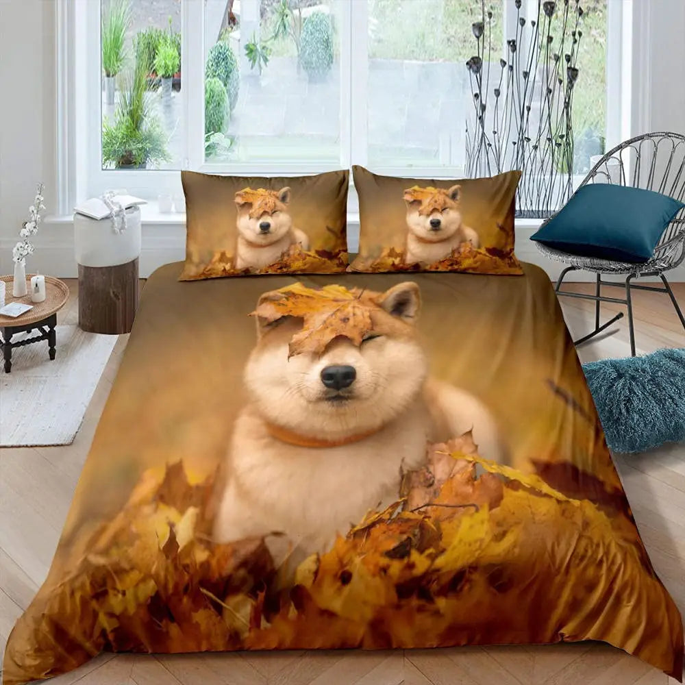 Shiba Inu Duvet Cover Cute Shiba Inu Bedding Set Dog Loves Bedding Set Microfiber Cartoon Animal Pattern Queen King Quilt Cover