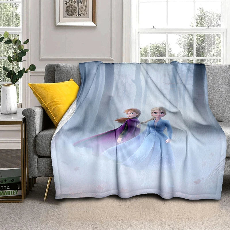 Frozen Cartoon Elsa Princess Print Flannel Fluffy Fleece Throw Blanket Children Adult Gift Sofa Travel Camping Picnic Blankets