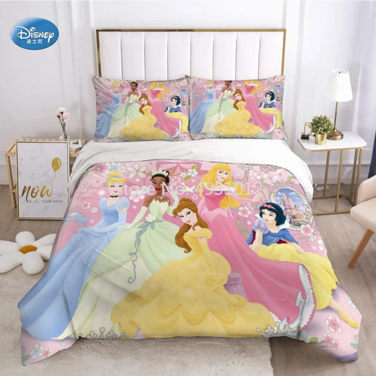 Cartoon Pink Princess Snow White Cinderella Aurora Ariel Bedding Set Adult Children Girl Duvet Cover Pillowcase Bedroom
