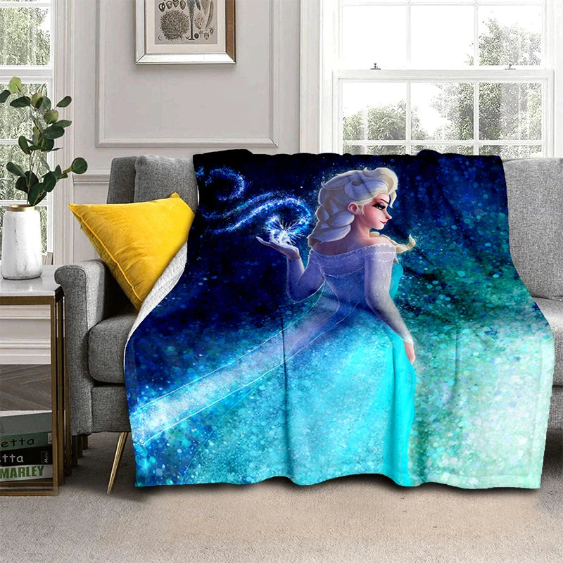 Frozen Cartoon Elsa Princess Print Flannel Fluffy Fleece Throw Blanket Children Adult Gift Sofa Travel Camping Picnic Blankets