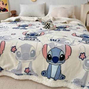 Disney Milk Flannel Blanket Children Adult Cartoon Stitch Cute Plush Air Conditioning Nap Blankets Coral Fleece Quilt Soft Shawl