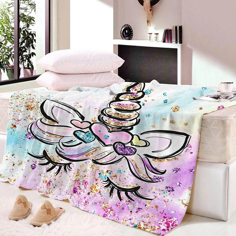 Unicorn with Colourful Hair Blanket King Queen Size for Kids Boys Girls Gift for Bed Sofa Couch Blanket Super Soft Flannel Throw