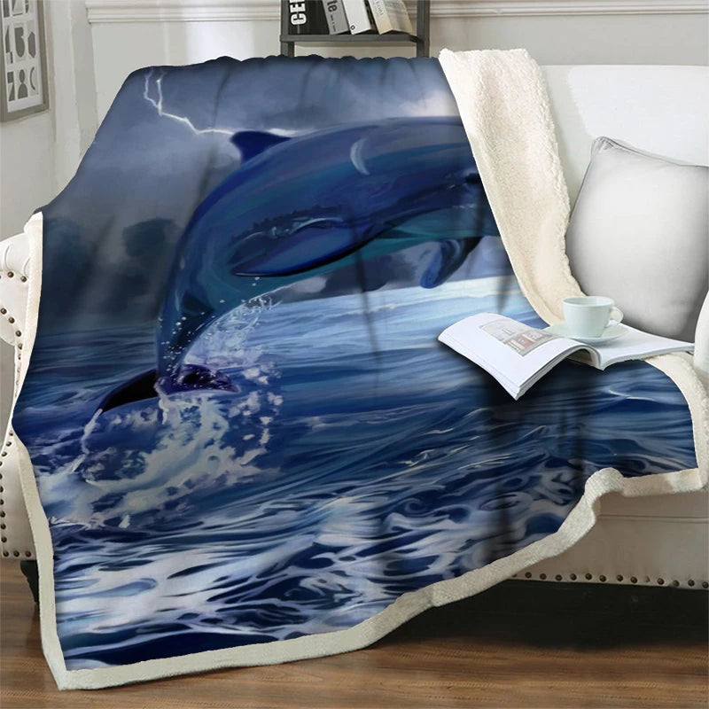 Lovely Dolphin 3D Print Sherpa Blanket Fleece Throw Blankets For Beds Sofa Adults Kids Couch Quilts Cover Home Decor Child Gifts