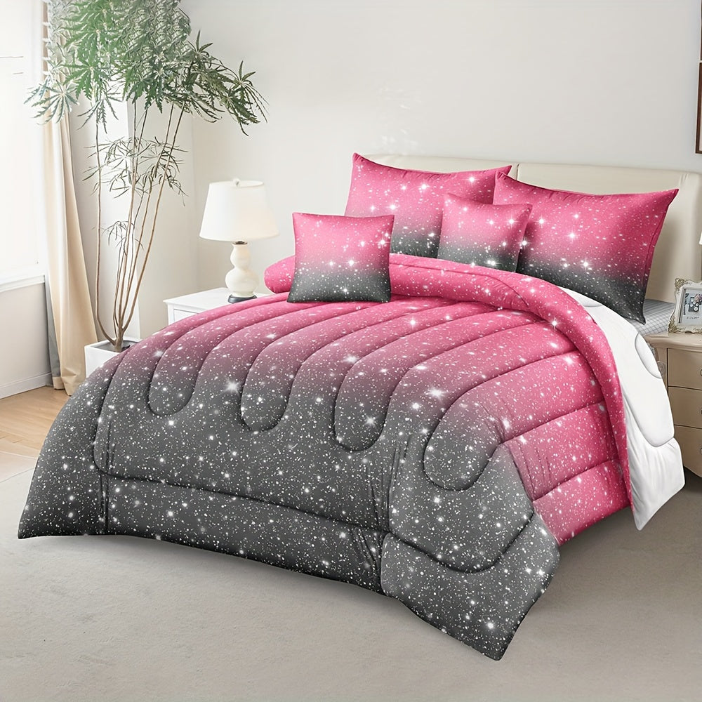 2/3pcs Gradient Glitter Comforter Set (1*Comforter + 1/2*Pillowcase, Without Core), Tie-dye Starry Sky Bedroom Decor, Gradient Color Bedroom Decorative Quilt, Rainbow Gradient, Soft Cozy For Girls, Gift Bedding