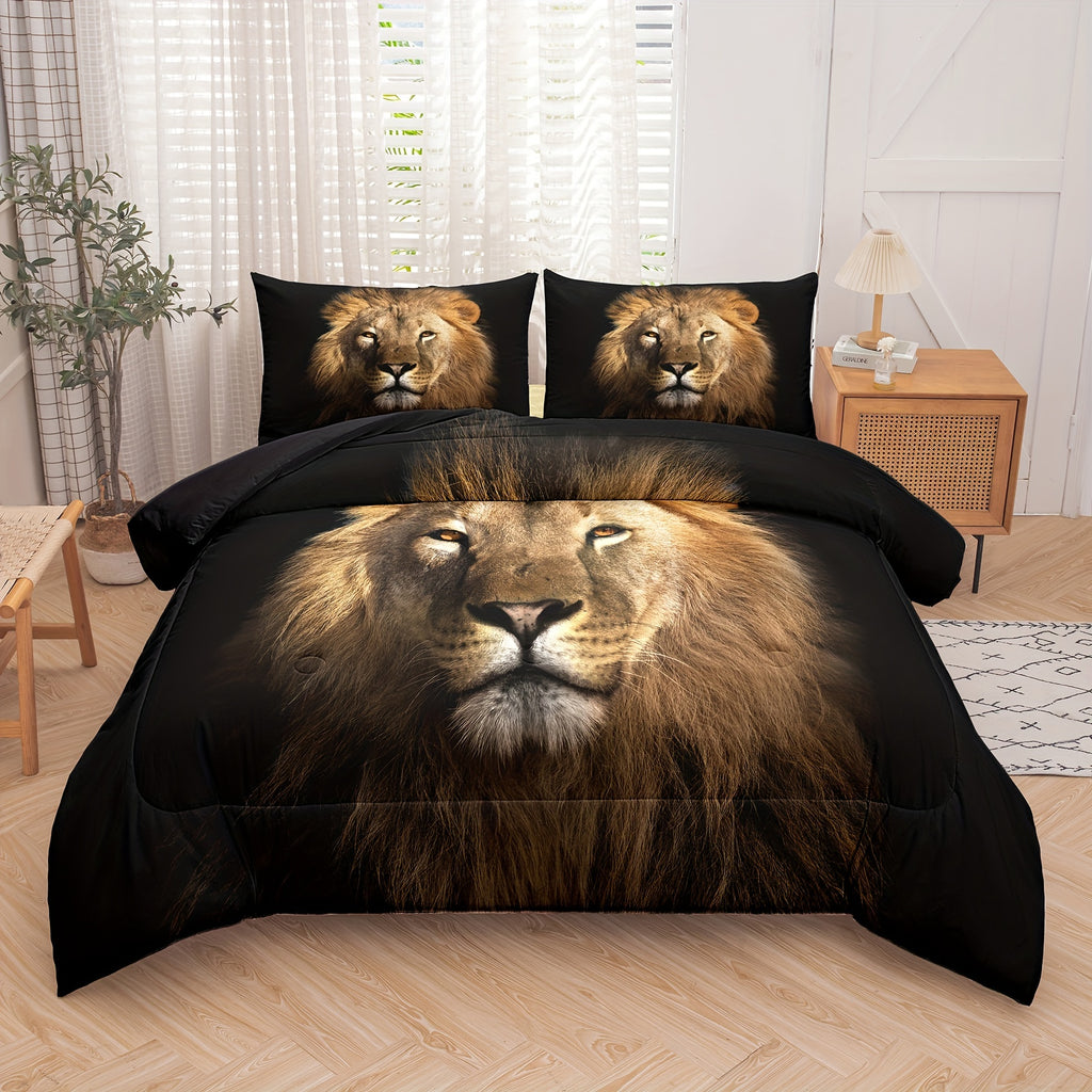 2/3pcs Modern Fashion Comforter Set, Lion Print Bedding Set, Soft Comfortable And Skin-friendly Comforter For Bedroom, Guest Room (1*Comforter + 1/2*Pillowcase, Without Core)