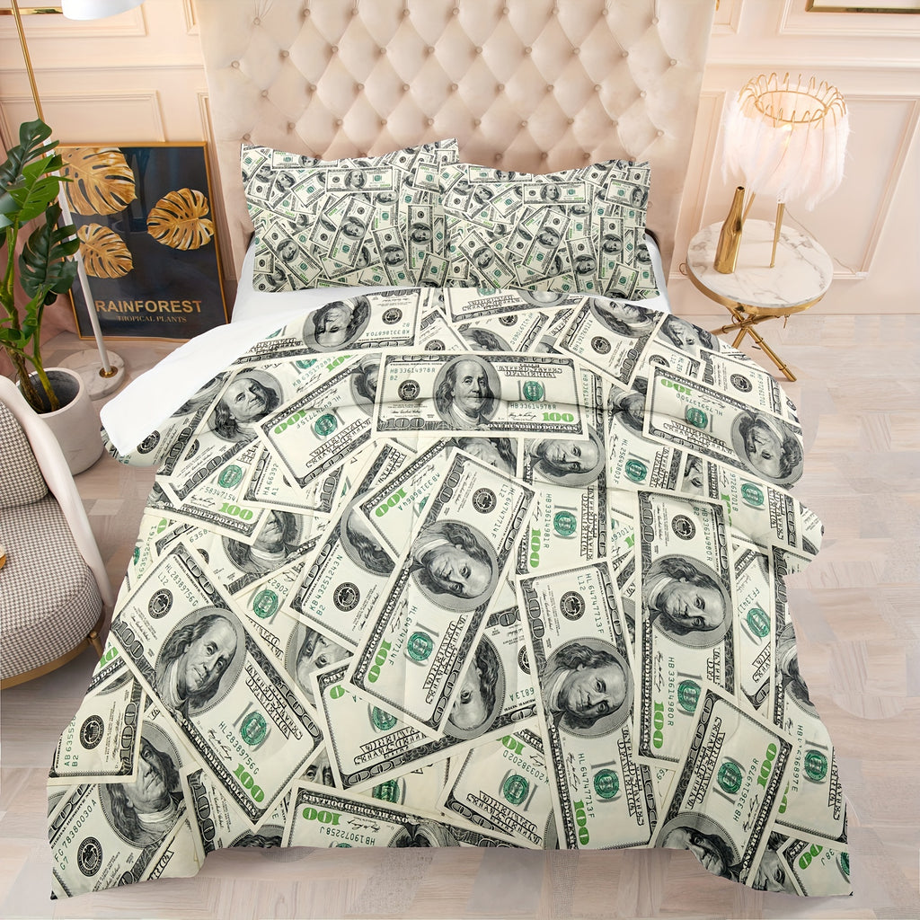 2/3pcs Modern Comforter Set, Dollar Print Bedding Set, Soft Comfortable And Skin-friendly Comforter For Bedroom, Guest Room (1*Comforter + 1/2*Pillowcase, Without Core)