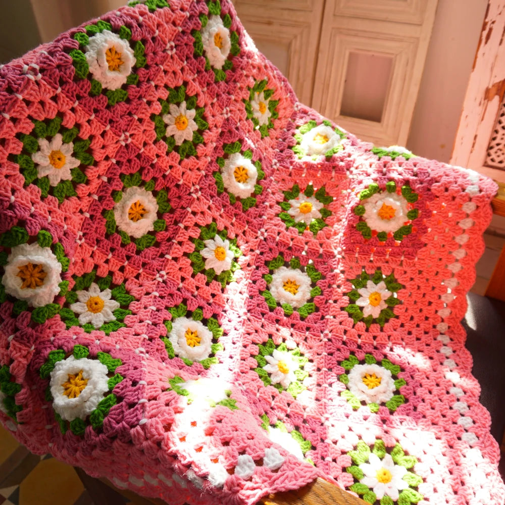 Handmade Crochet Pink Blanket  Home Decor Rustic Couch Sofa Chair Bed Throw Blanket Tables Cover  home&living gift