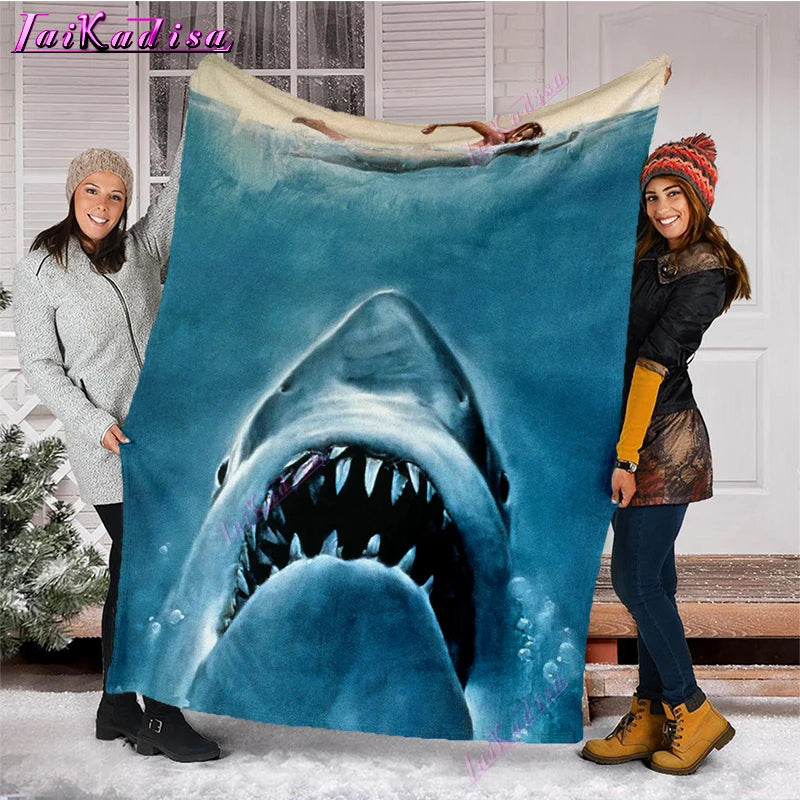 Jaws Blanket Throw Blanket Shark Fleece Blanket Soft Cover Warm Bedspreads Blankets for Beds Couch Travel