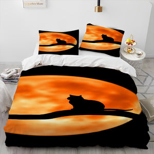 Orange Moon Cat Duvet Cover