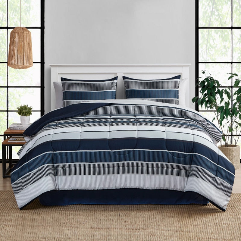 Mainstays Blue Red Stripe 8 Piece Bed in a Bag Comforter Set – Plush Nights  Bedding