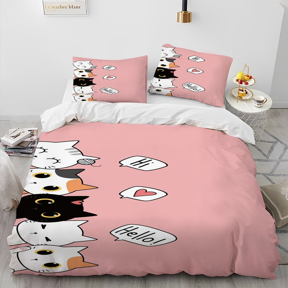 Hello Pink Cats Duvet Cover