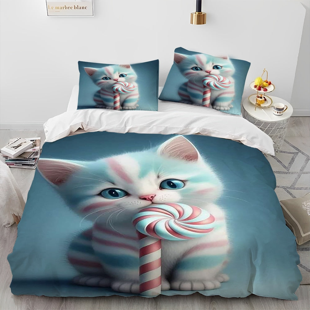 Duvet Cover with Candy Cat Design