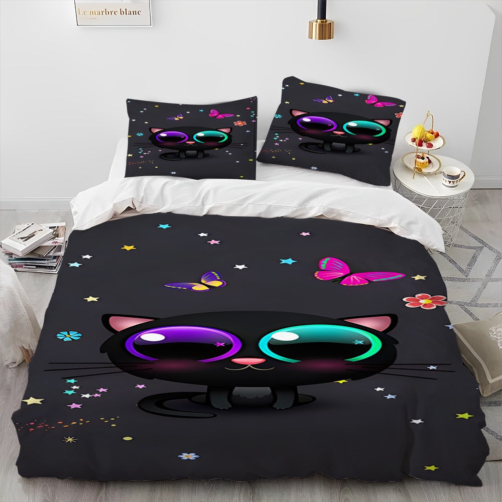 Duvet Cover with Butterfly Cat Design