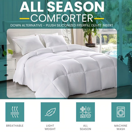 1pc White Comforter - all Seasons Down Alternative Bed Duvet, Soft Luxury Hotel Quilt - Machine Washable - Warm Fluffy Comforter